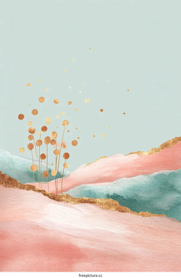 Abstract Watercolor Landscape Design with Gold Details