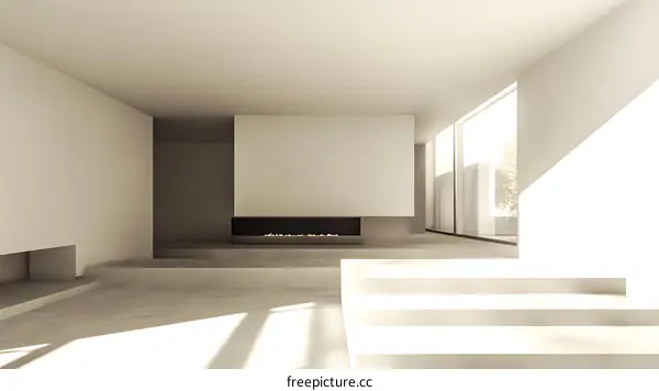 Modern Minimalist Interior Design with Fireplace and Window