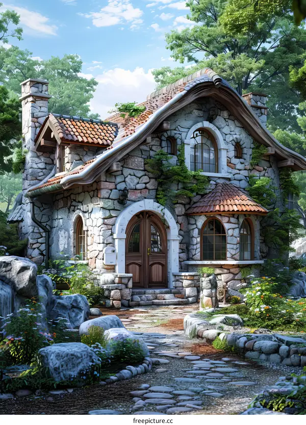 Enchanted Stone Cottage in a Lush Forest