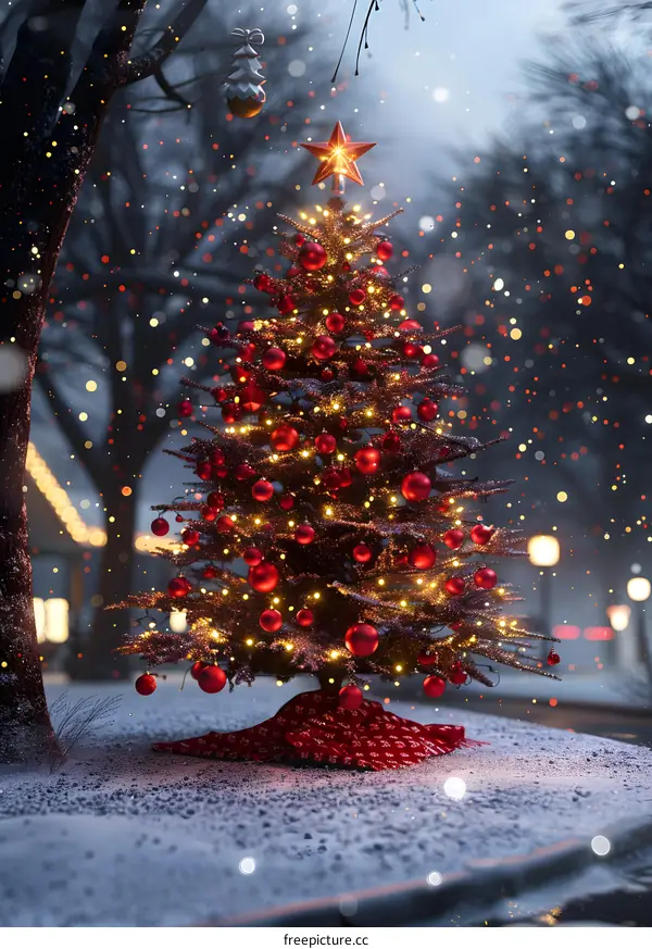 Christmas tree shining in the street