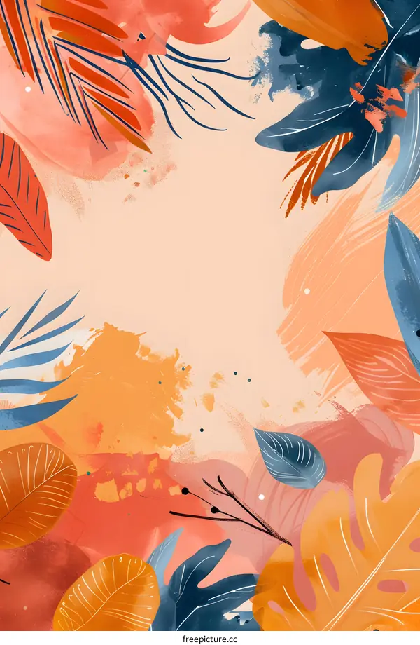 Watercolor Tropical Leaves Border Background