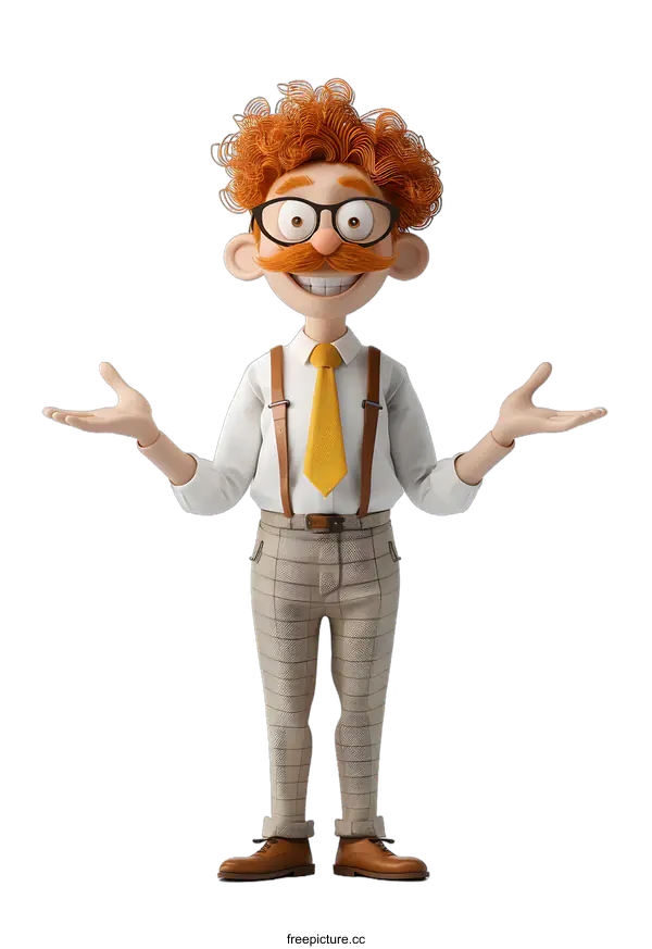 [Transparent Background PNG]3d cartoon character man with red hair and glasses