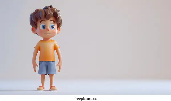 Smiling Cartoon Boy on a Plain Background