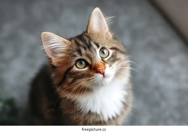 Cute Kitten Close-up on Gray Background