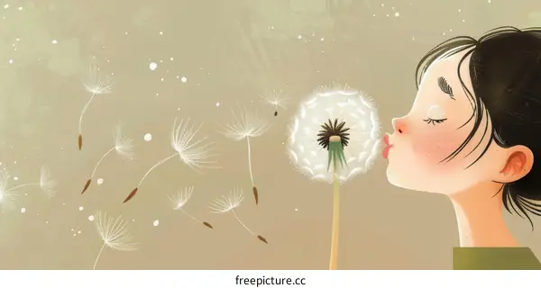 Little girl blowing dandelion seeds