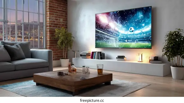 Modern Living Room with TV and City View