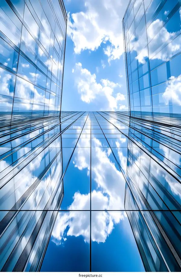 Modern Architecture Building Glass Facade Reflecting Clouds