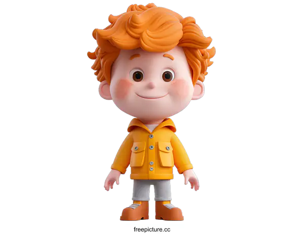 [Transparent Background PNG]Cute Cartoon Boy with Orange Hair Wearing Yellow Raincoat