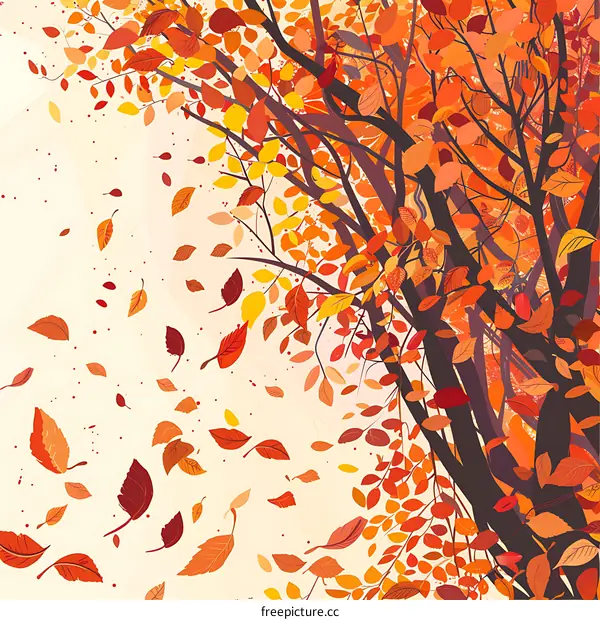Autumn Leaves Falling from Tree Branch