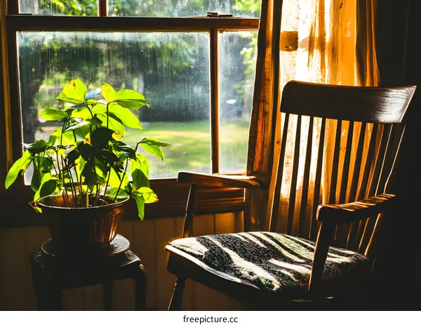 Rocking Chair by the Window with Sunlight Streaming In