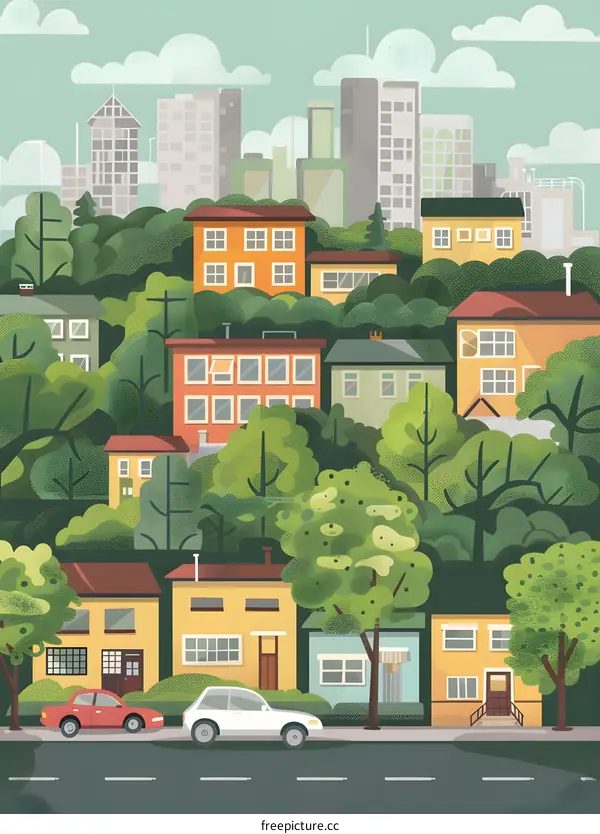 Green Cityscape With Houses and Trees