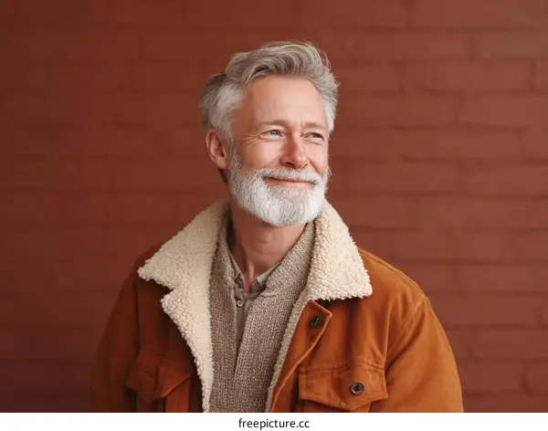 Smiling Senior Man Outdoors against Brick Wall