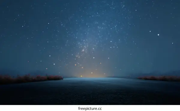 Starry Night Road Through Misty Fields
