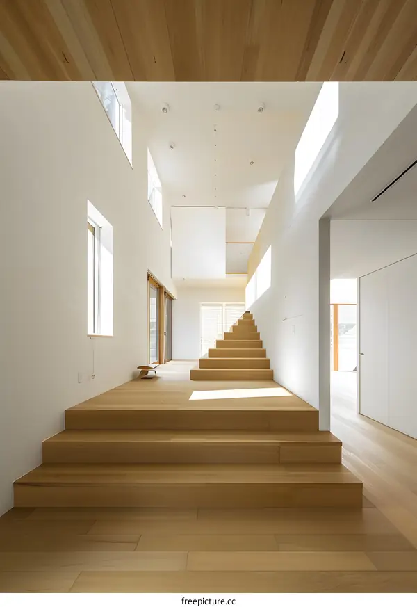 Modern Minimalist Wooden Staircase Interior Design