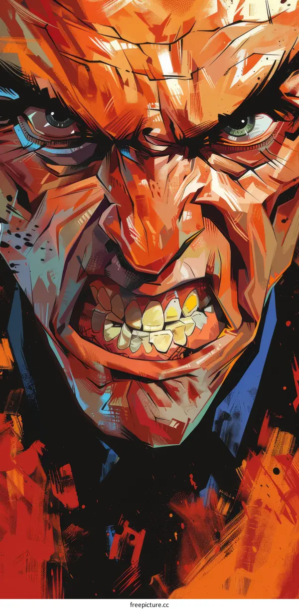 Close Up Portrait of Angry Man with Wrinkles