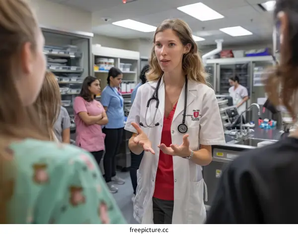 Veterinary students learning in a lab