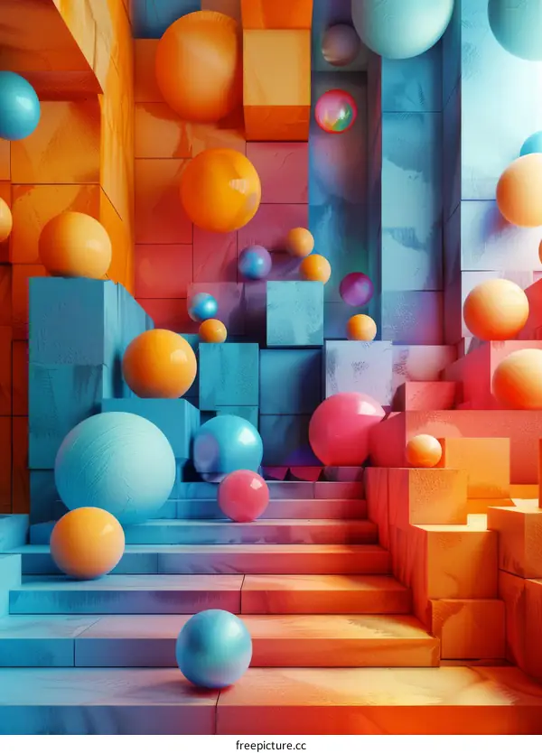 Abstract Colorful Geometric Shapes with Balls