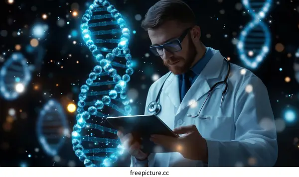 Medical Doctor Studying DNA Structure