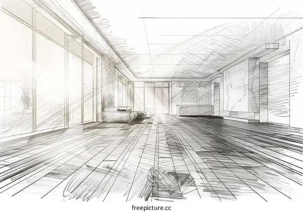 Modern house interior sketch