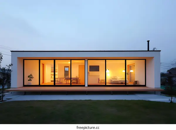 Modern House with Large Windows and Wooden Deck