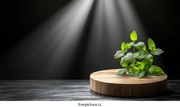 Fresh Mint Leaves on Wooden Display Stand
