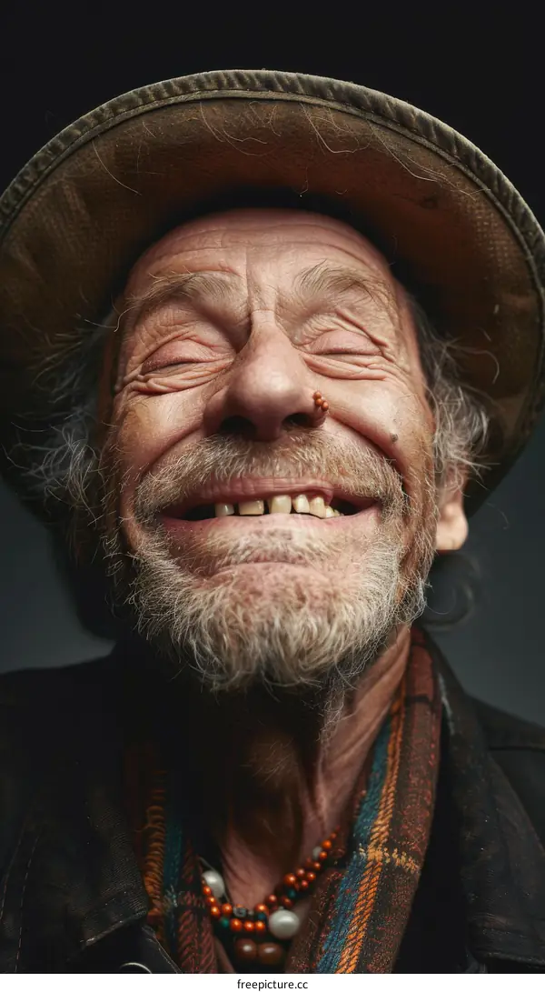 Portrait of a Happy Elderly Man with a Hat and a Beard