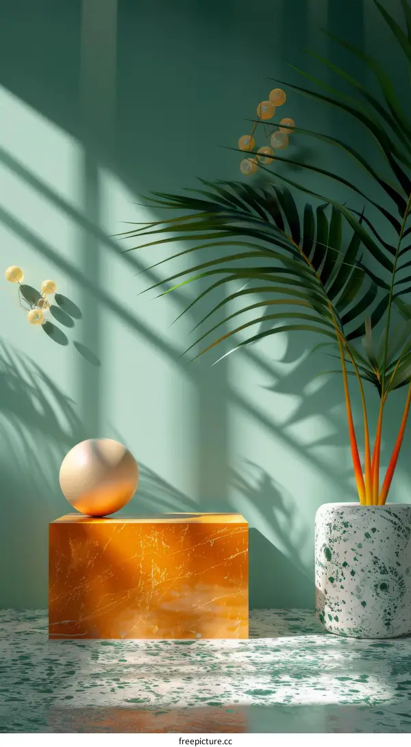 Modern Minimalist Geometric Display with Tropical Plants