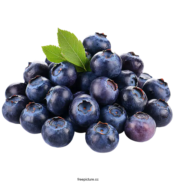 [Transparent Background PNG]Close Up Fresh Blueberries with Leaves