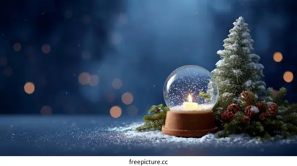 Winter Snow Globe and Christmas Tree Scene
