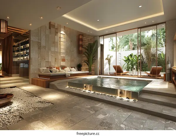 Modern Spa Interior Design with Outdoor Pool Area