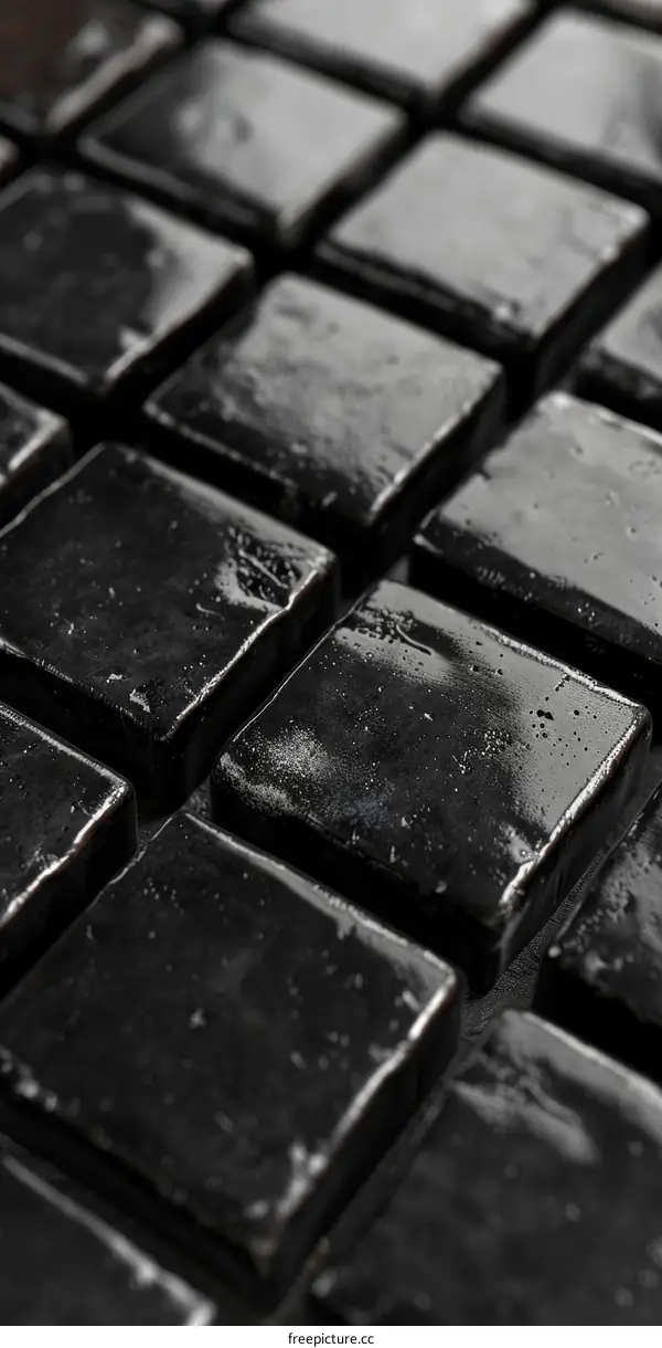 Black shiny square tiles arranged together