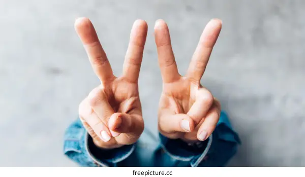 Two Hands Showing Peace Sign Gesture