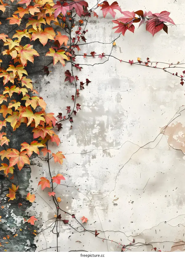 Autumn Leaves on Old Wall Background