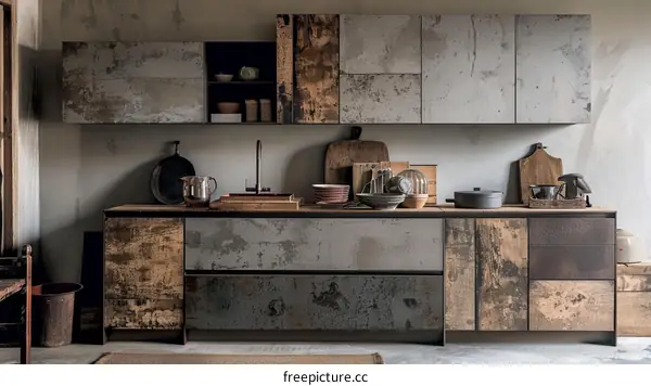 kitchen cabinet with wood and metal texture