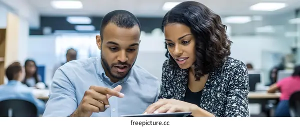 Two Business Professionals Working Together on a Tablet