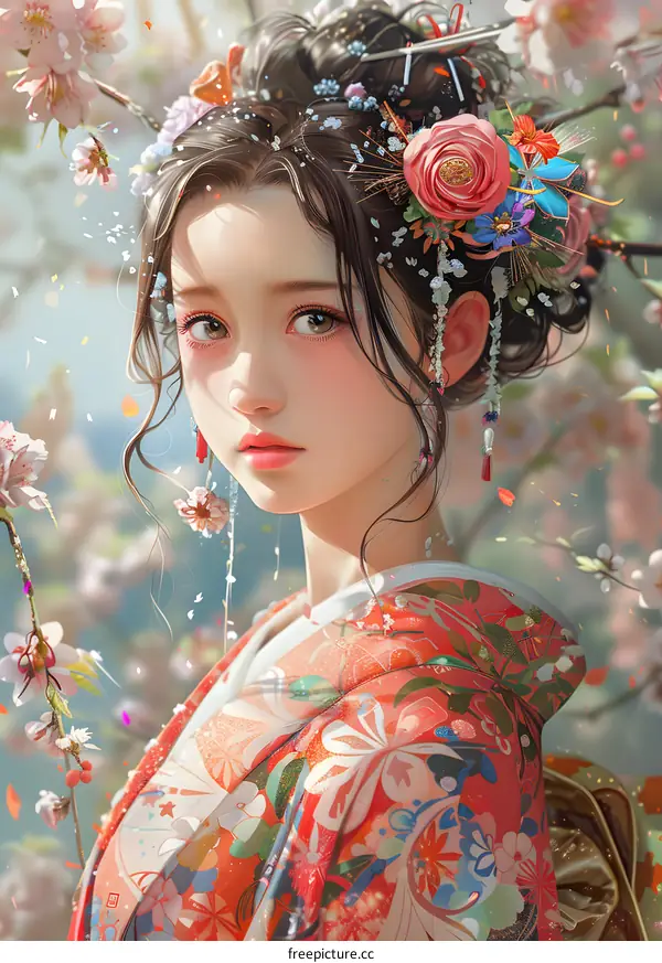 Beautiful Asian Woman in Traditional Kimono