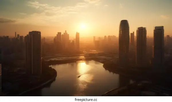 Shenzhen city skyline at sunset