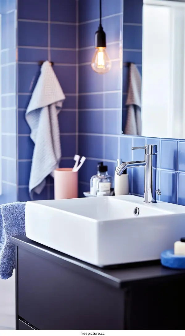 Modern Blue Tile Bathroom Sink and Vanity