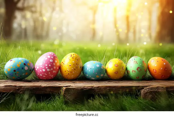 Colorful Easter Eggs in a Spring Forest