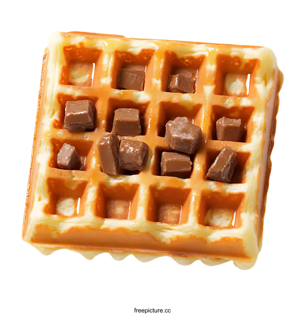 [Transparent Background PNG]Delicious Square Waffle with Chocolate Pieces
