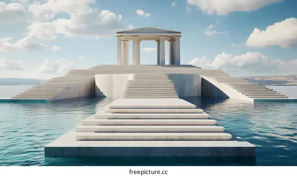 White Marble Steps Leading to a Greek Temple