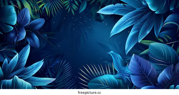 Blue Tropical Rainforest Plants Leaves Background
