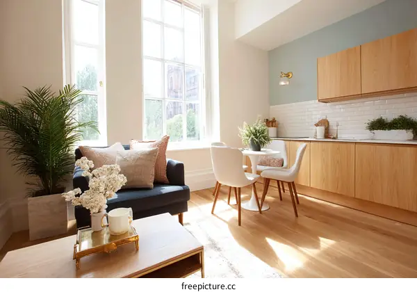 Cozy Modern Apartment Living Room and Kitchen