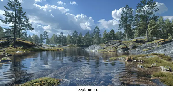 Tranquil Pine Forest Lake