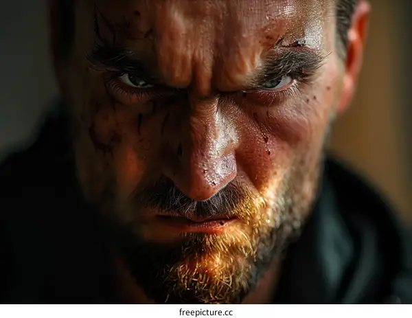 Close-up Portrait of a Man with Scars