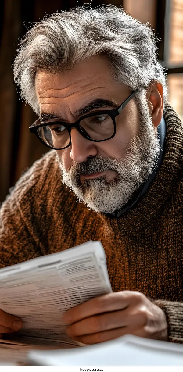 Senior Man Reading a Newspaper at Home