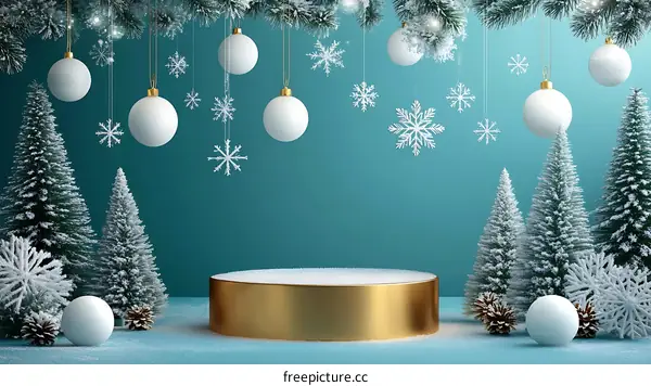 Christmas Scene Display Podium with Snow Decor