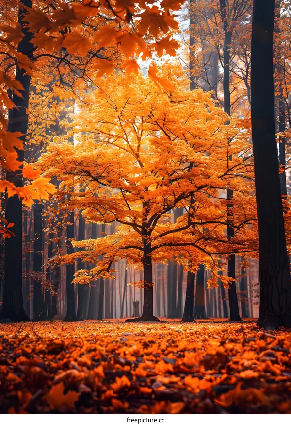 Golden Autumn Forest Tree Landscape