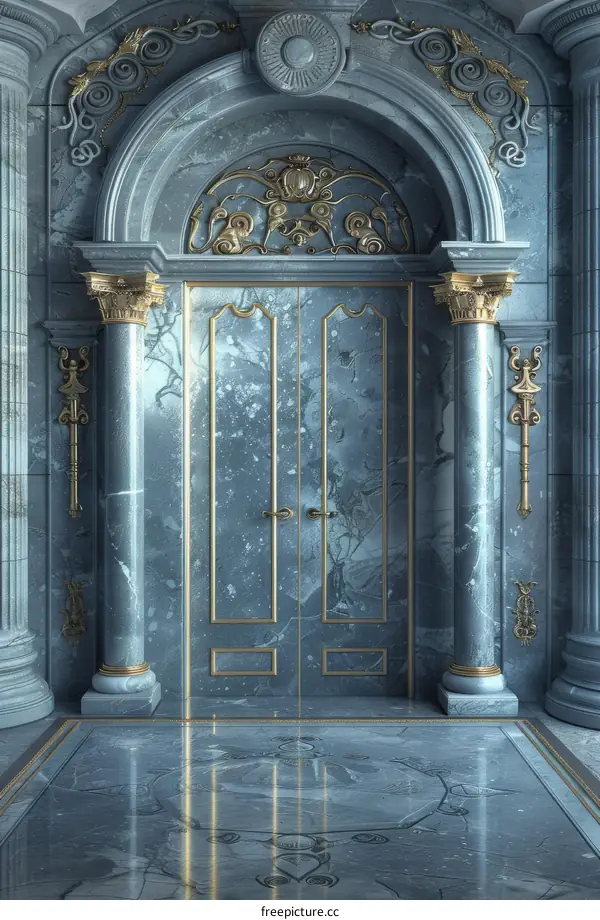 Elegant Blue Marble Entrance Hallway Illustration