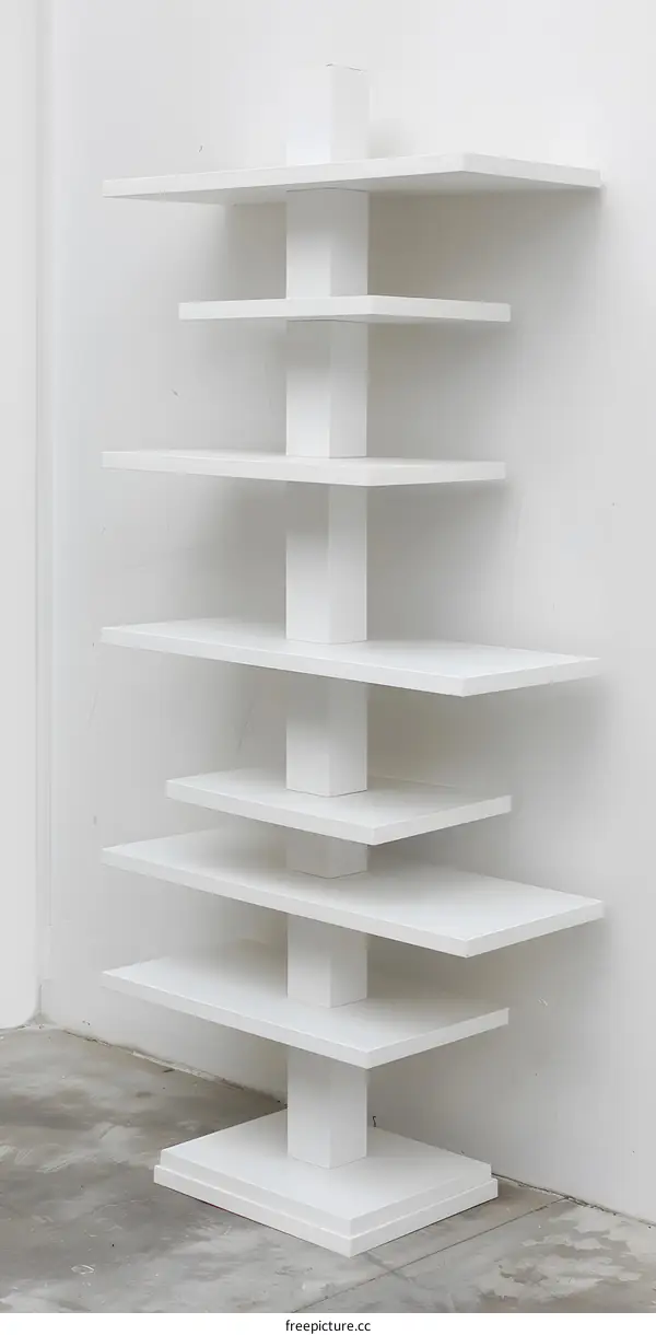 Modern White Shelf Unit Against a White Wall